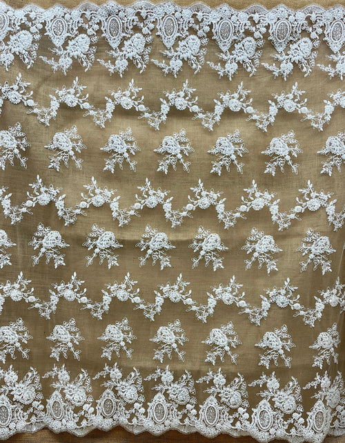 Load image into Gallery viewer, Beaded &amp; Corded Bridal Lace Fabric Embroidered on 100% Polyester Net Mesh | Lace USA - 96788W-HB
