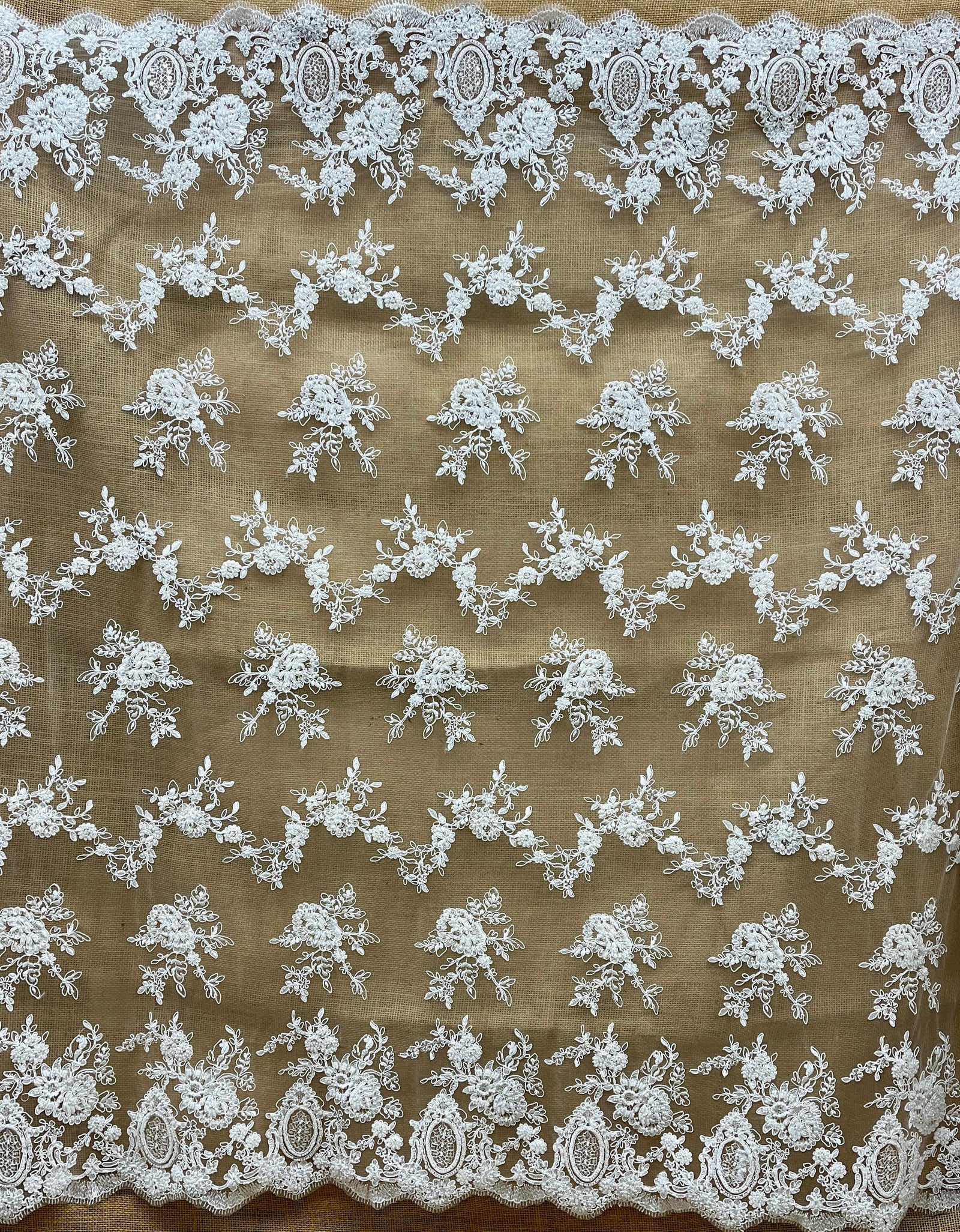 Beaded & Corded Bridal Lace Fabric Embroidered on 100% Polyester Net Mesh | Lace USA - 96788W-HB