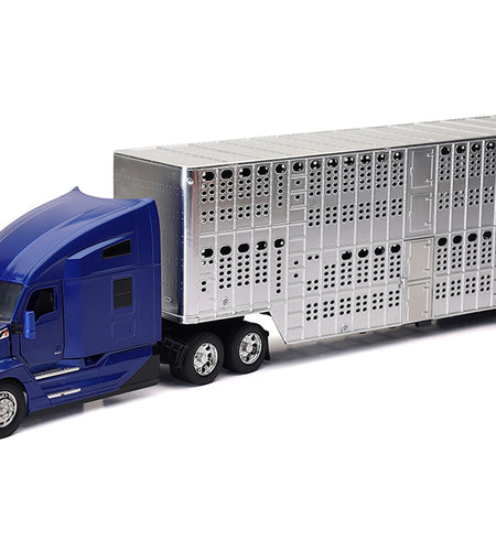 Kenworth T680 Truck Blue Metallic with Livestock Trailer