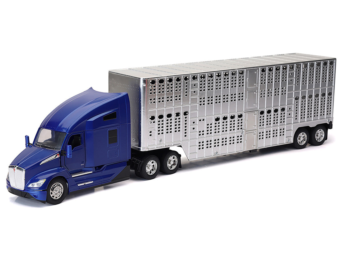 Kenworth T680 Truck Blue Metallic with Livestock Trailer