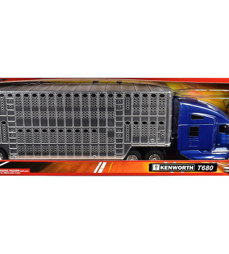 Kenworth T680 Truck Blue Metallic with Livestock Trailer