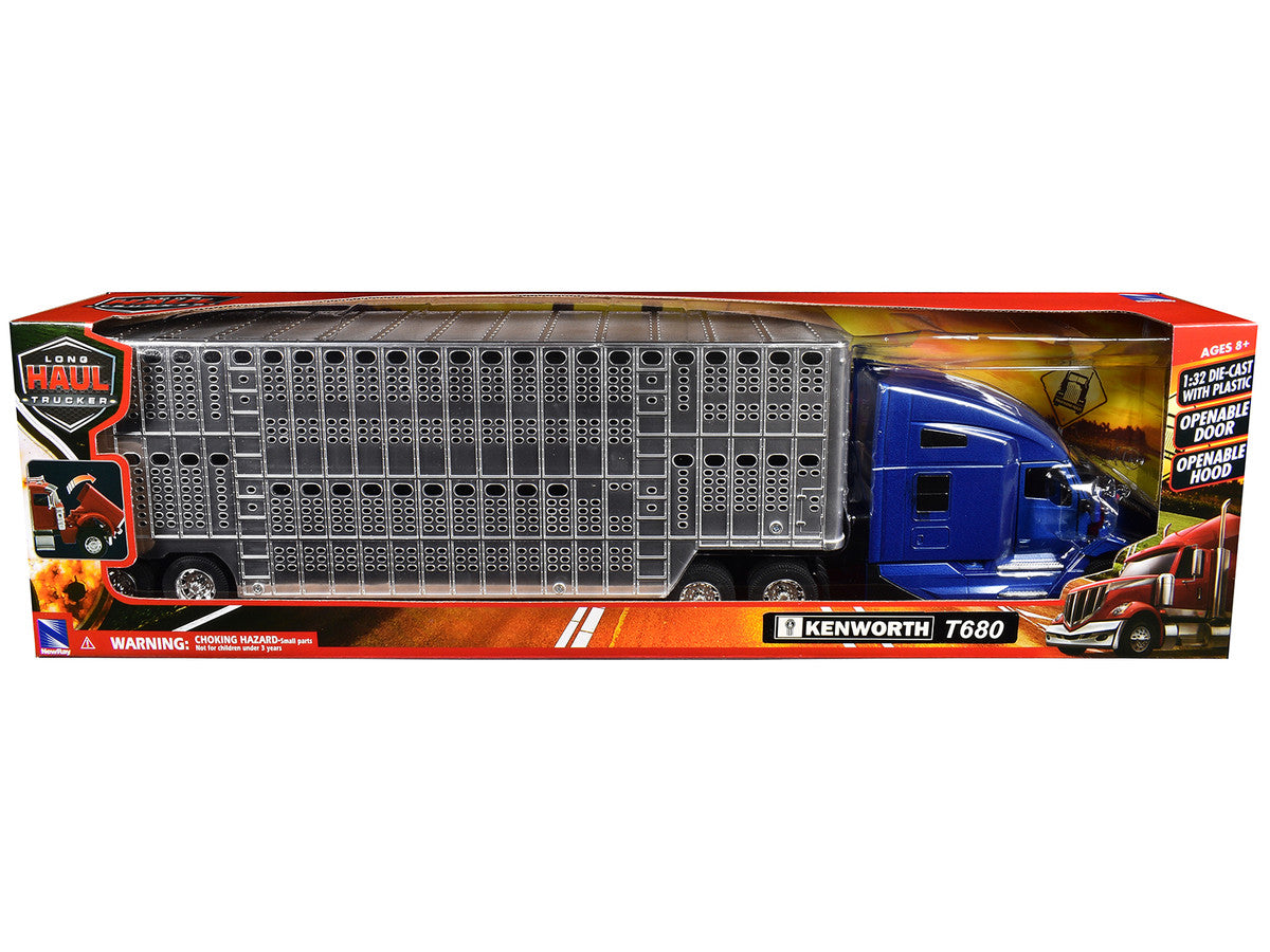 Kenworth T680 Truck Blue Metallic with Livestock Trailer