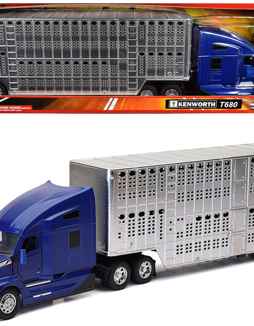 Load image into Gallery viewer, Kenworth T680 Truck Blue Metallic with Livestock Trailer
