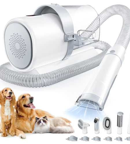 Dog Grooming Kit, 2.5L Pet Hair Grooming Vacuum, 5-In-1 Electric Clippers Cleaning Sets for Dog/Cat/Other Animals, White