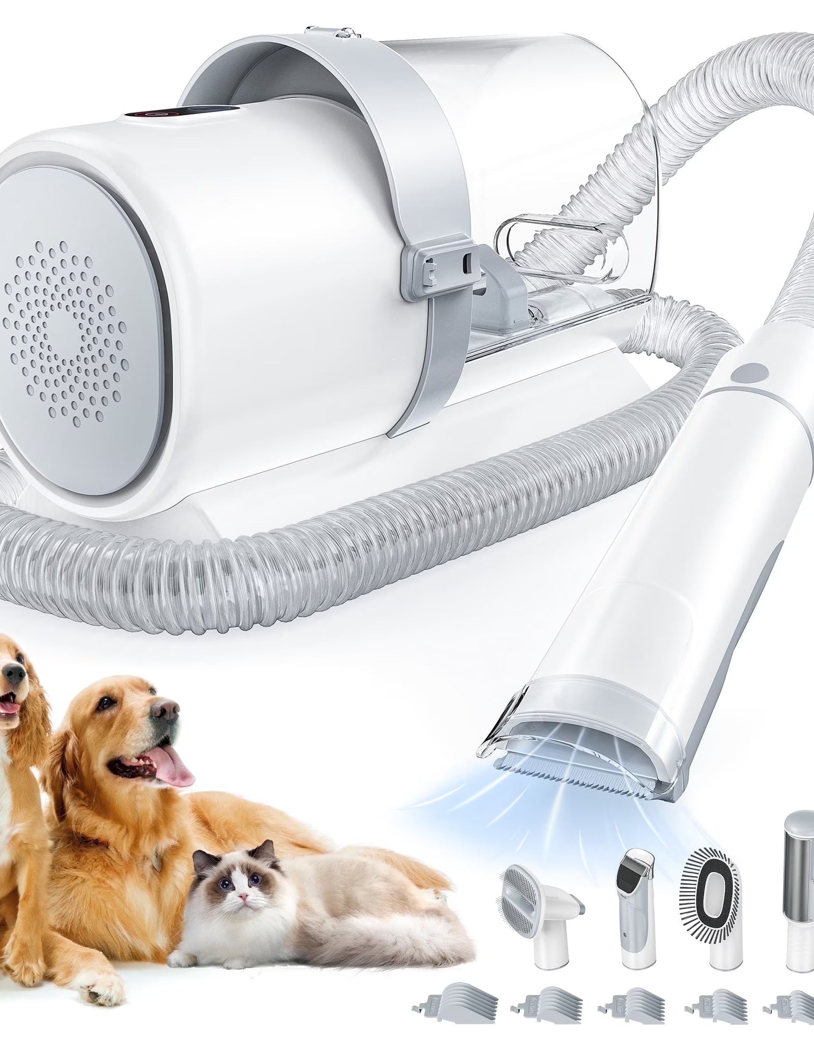 Dog Grooming Kit, 2.5L Pet Hair Grooming Vacuum, 5-In-1 Electric Clippers Cleaning Sets for Dog/Cat/Other Animals, White