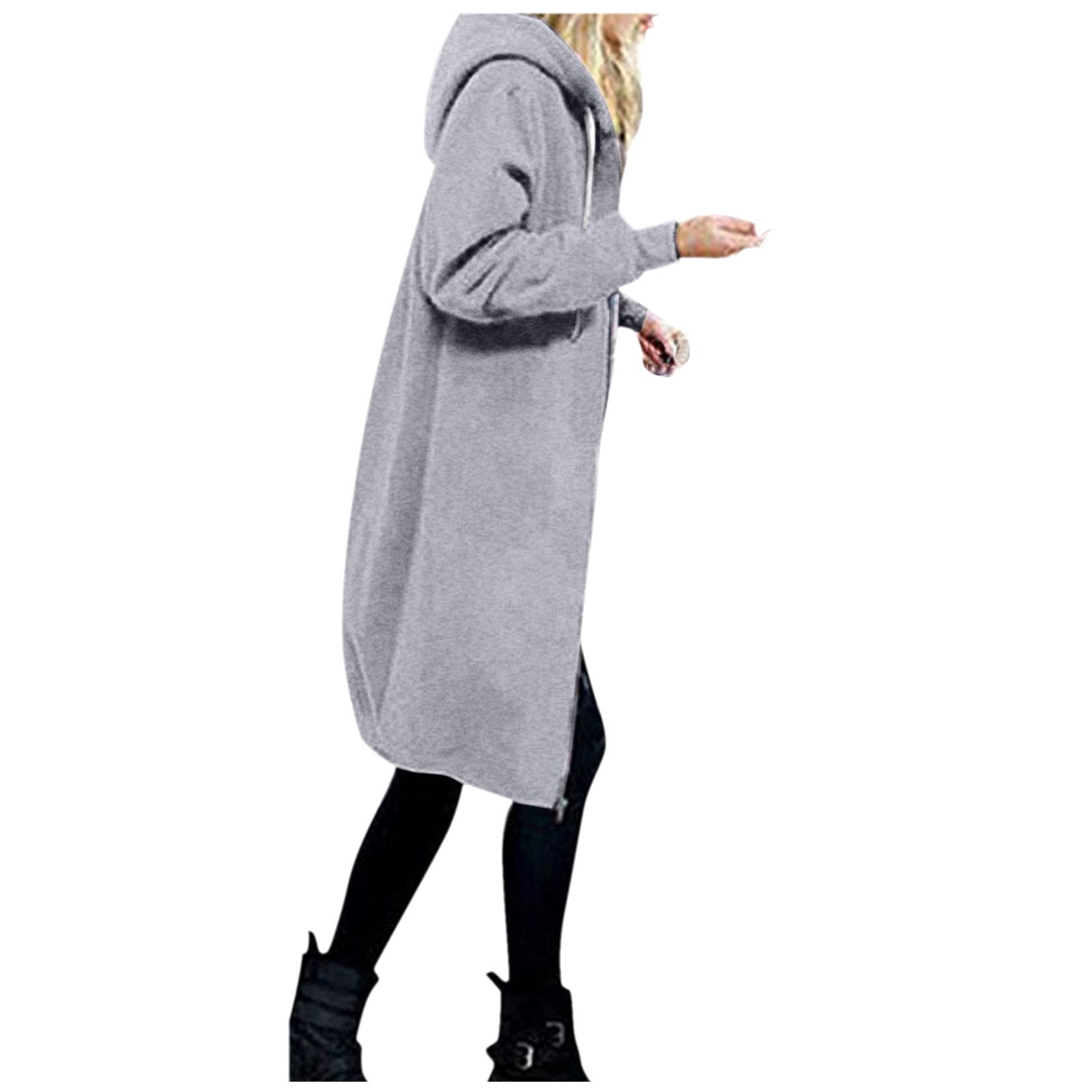 Long Hoodie for Women 2024 Casual Zip Up Drawstring Fleece Sweatshirt Oversized Jackets Coat Lightweight Fall Clothes