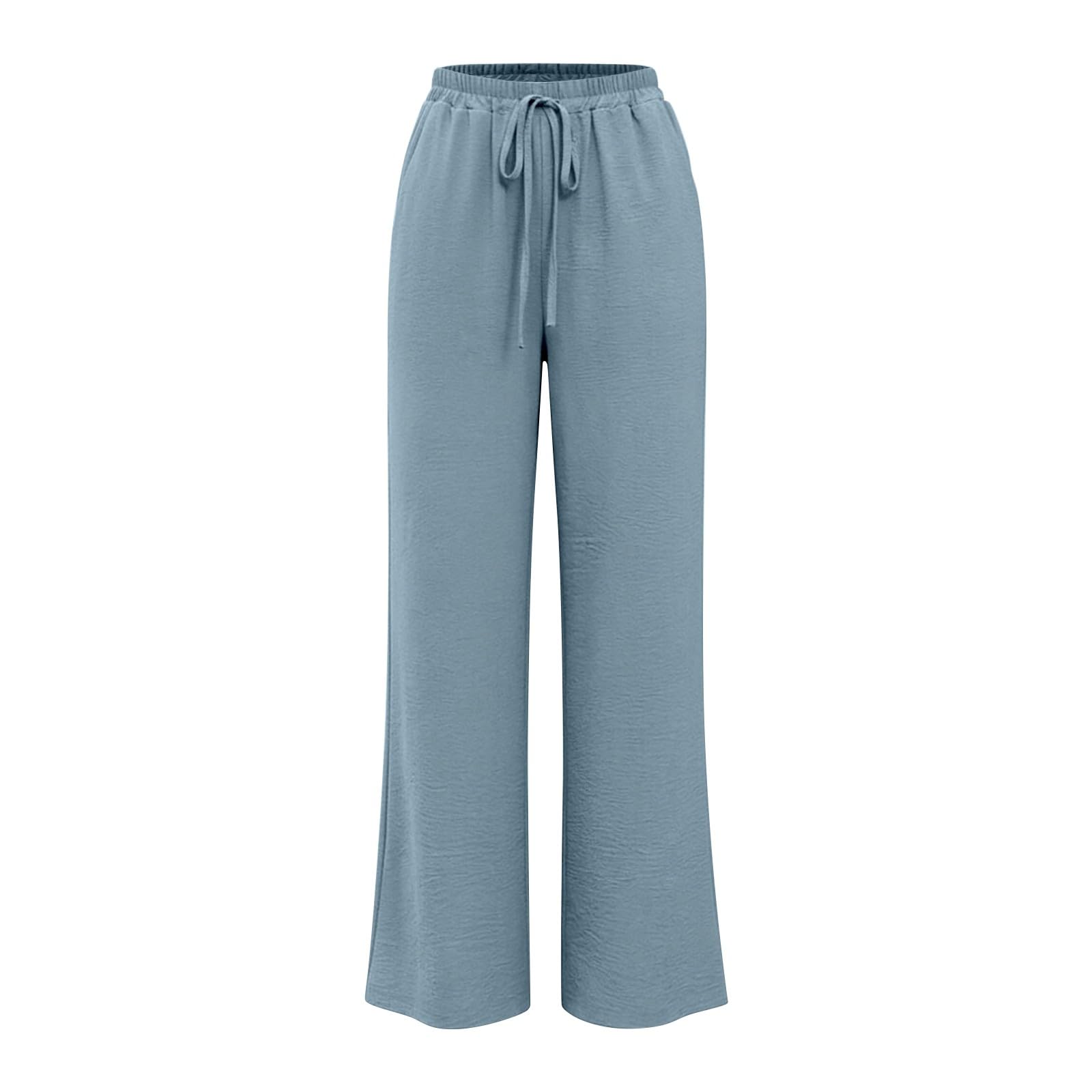 Linen Pants for Women - Wide Leg Elastic High Waist Casual Cotton Linen Pants Drawstring Plus Size Loose Trouser