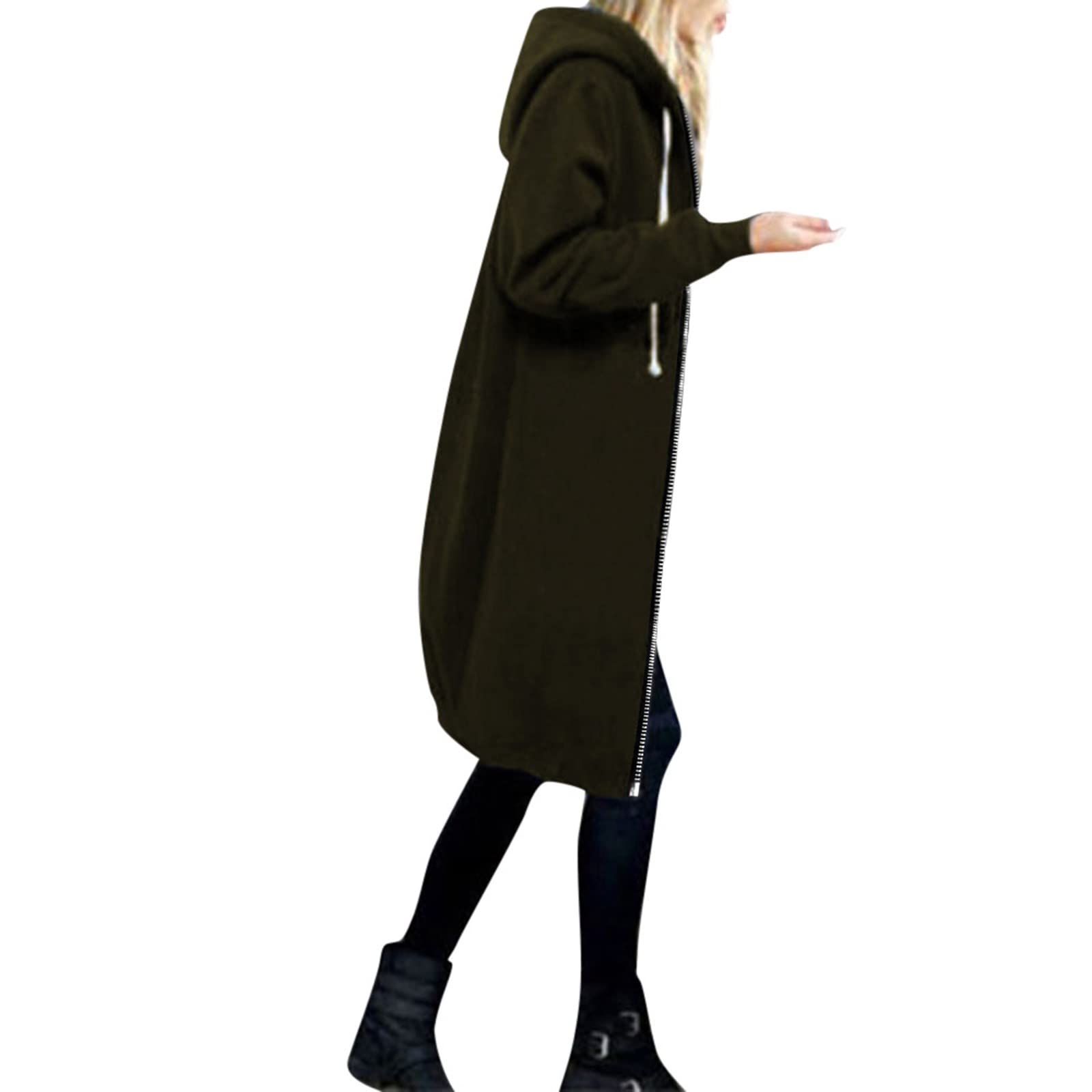 Long Hoodie for Women 2024 Casual Zip Up Drawstring Fleece Sweatshirt Oversized Jackets Coat Lightweight Fall Clothes