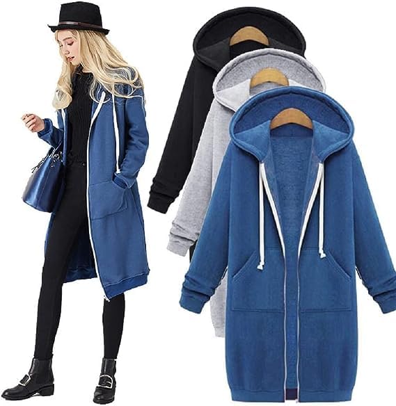 Long Hoodie for Women 2024 Casual Zip Up Drawstring Fleece Sweatshirt Oversized Jackets Coat Lightweight Fall Clothes
