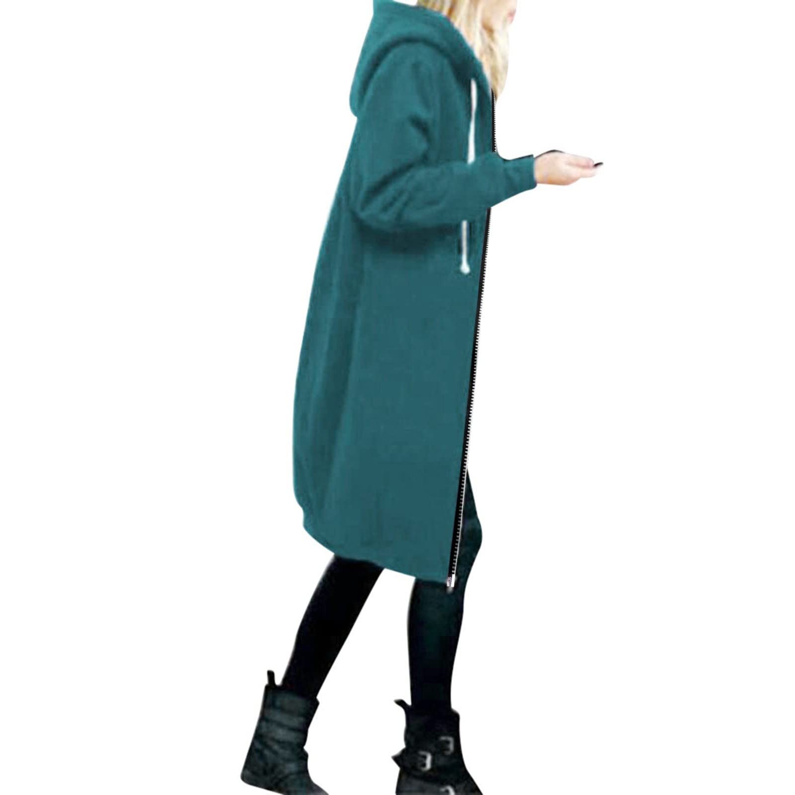 Long Hoodie for Women 2024 Casual Zip Up Drawstring Fleece Sweatshirt Oversized Jackets Coat Lightweight Fall Clothes