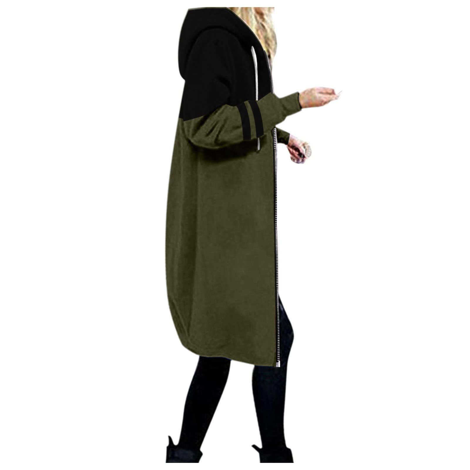 Long Hoodie for Women 2024 Casual Zip Up Drawstring Fleece Sweatshirt Oversized Jackets Coat Lightweight Fall Clothes