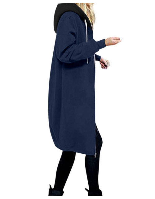 Load image into Gallery viewer, Long Hoodie for Women 2024 Casual Zip Up Drawstring Fleece Sweatshirt Oversized Jackets Coat Lightweight Fall Clothes
