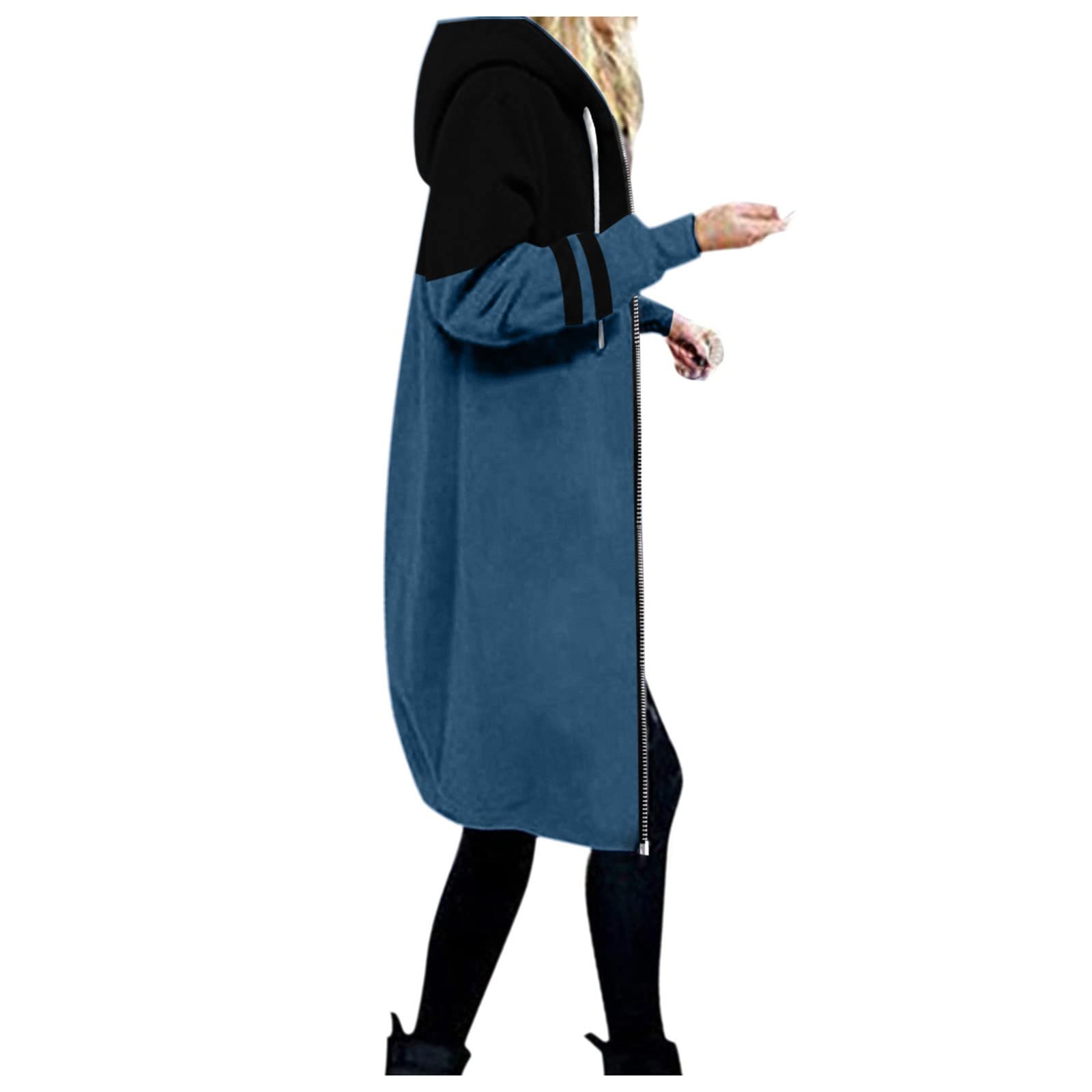 Long Hoodie for Women 2024 Casual Zip Up Drawstring Fleece Sweatshirt Oversized Jackets Coat Lightweight Fall Clothes