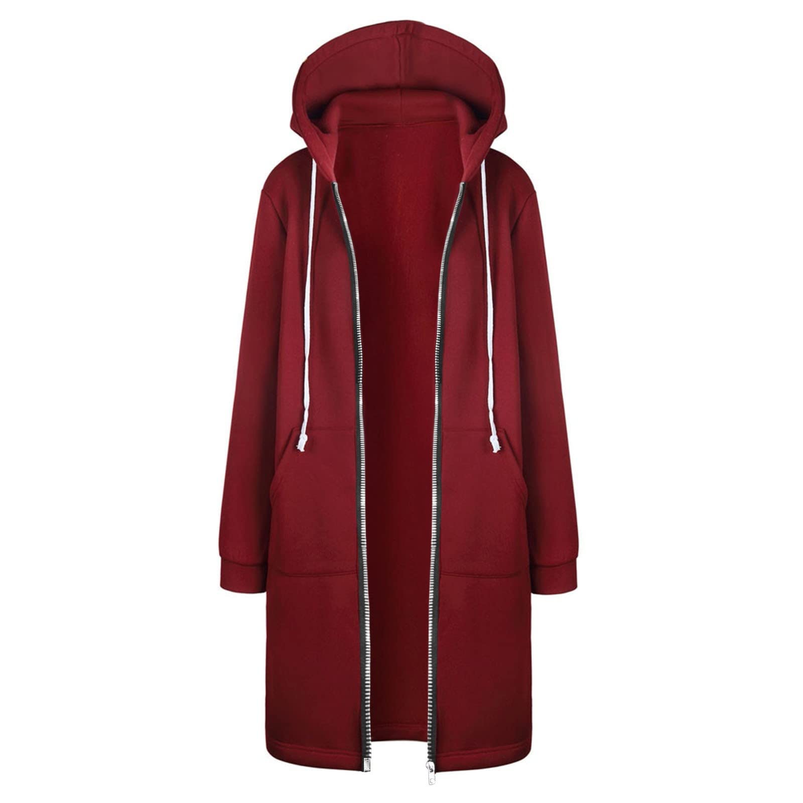 Long Hoodie for Women 2024 Casual Zip Up Drawstring Fleece Sweatshirt Oversized Jackets Coat Lightweight Fall Clothes