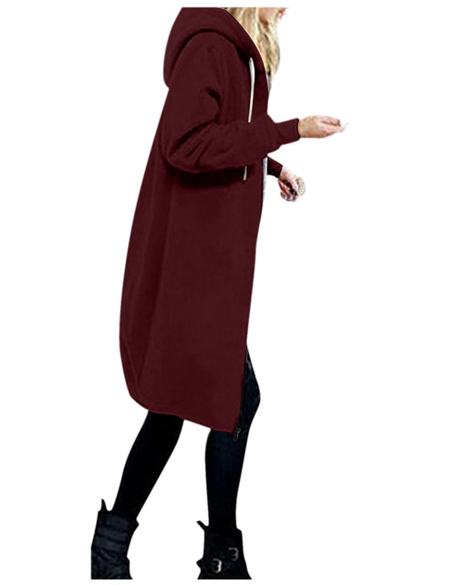 Load image into Gallery viewer, Long Hoodie for Women 2024 Casual Zip Up Drawstring Fleece Sweatshirt Oversized Jackets Coat Lightweight Fall Clothes
