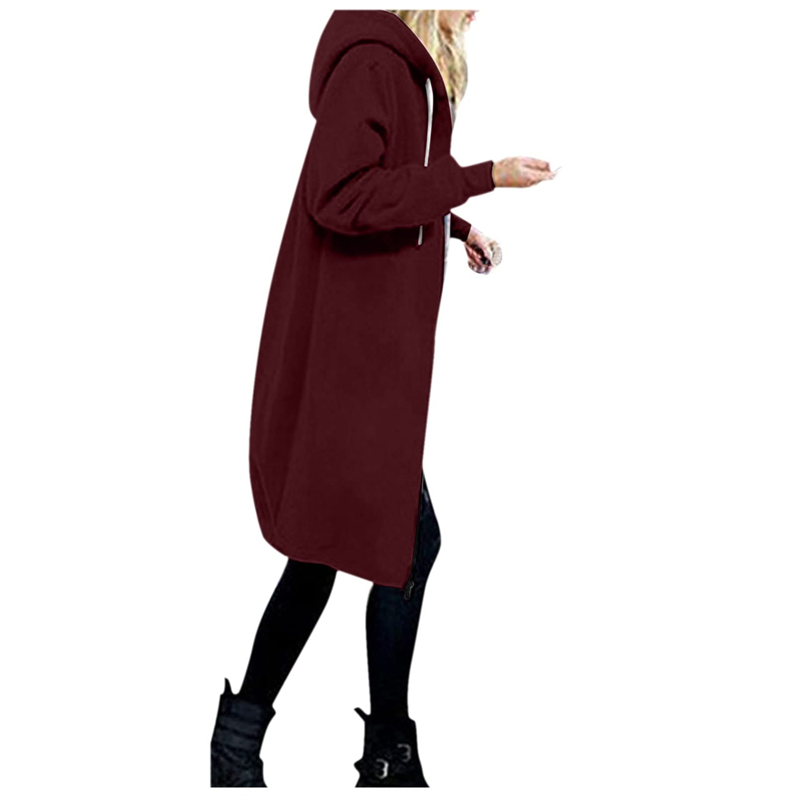 Long Hoodie for Women 2024 Casual Zip Up Drawstring Fleece Sweatshirt Oversized Jackets Coat Lightweight Fall Clothes