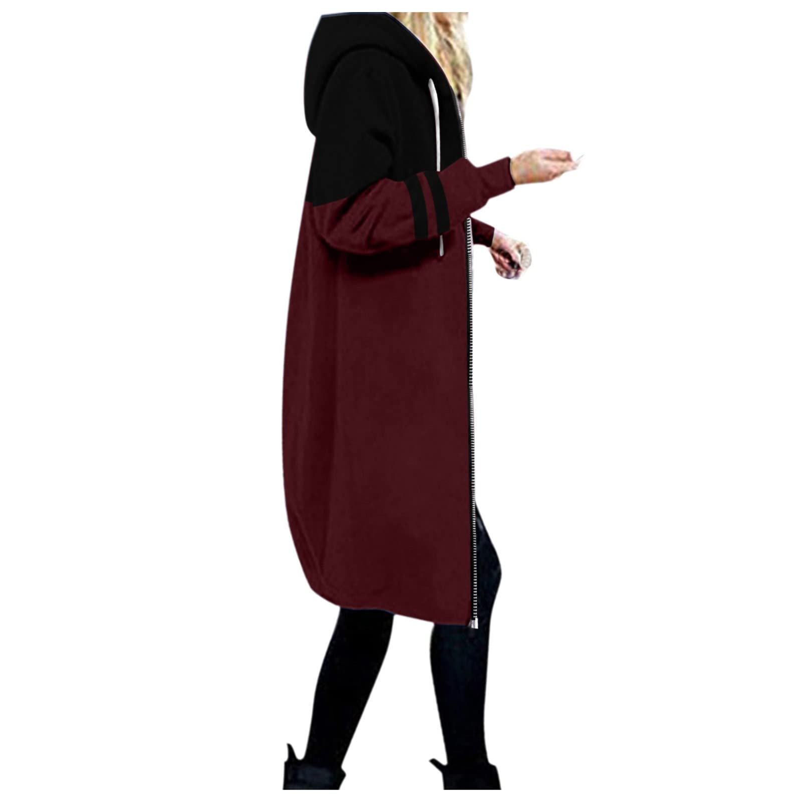 Long Hoodie for Women 2024 Casual Zip Up Drawstring Fleece Sweatshirt Oversized Jackets Coat Lightweight Fall Clothes