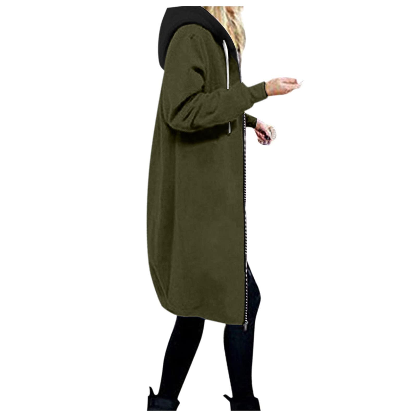 Long Hoodie for Women 2024 Casual Zip Up Drawstring Fleece Sweatshirt Oversized Jackets Coat Lightweight Fall Clothes