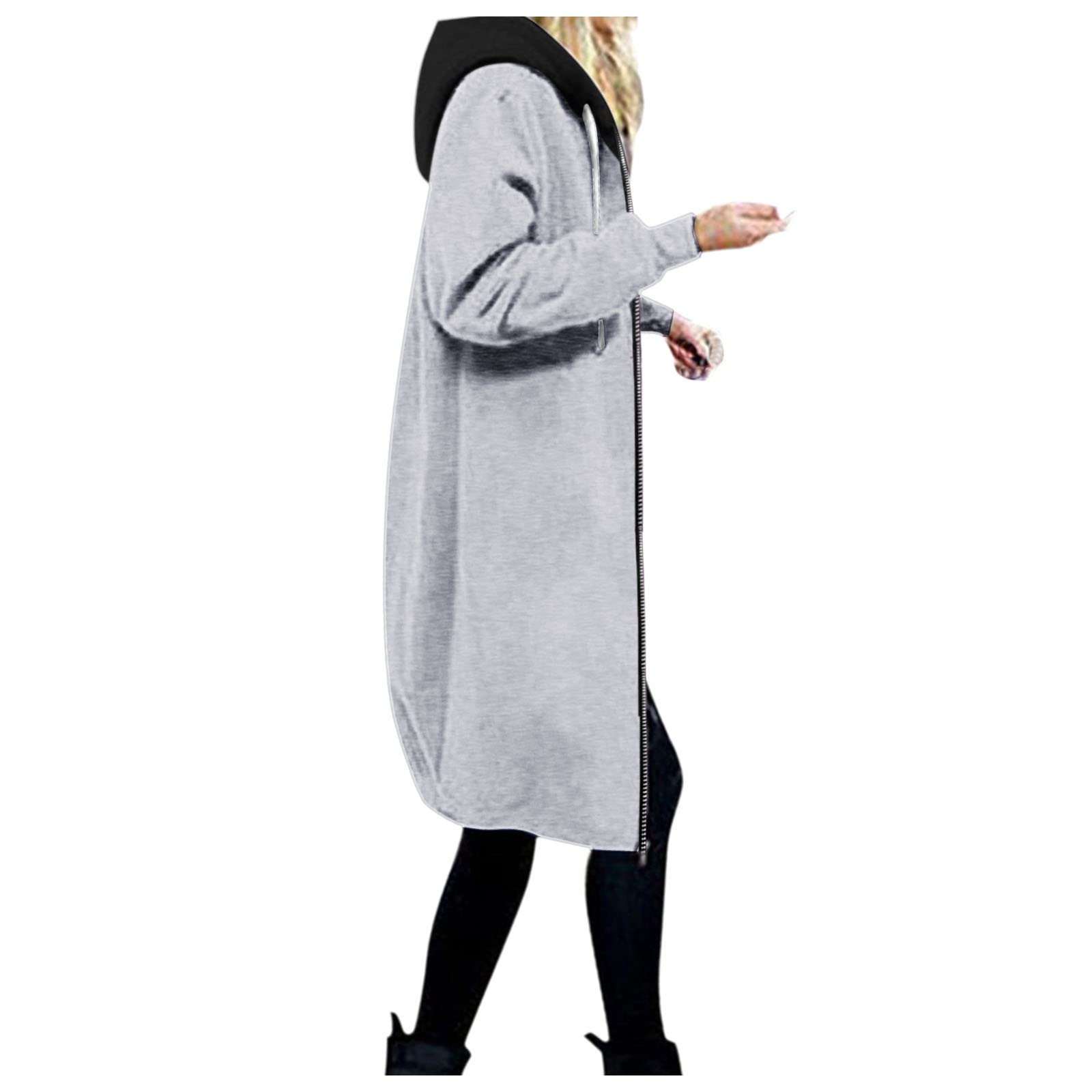 Long Hoodie for Women 2024 Casual Zip Up Drawstring Fleece Sweatshirt Oversized Jackets Coat Lightweight Fall Clothes