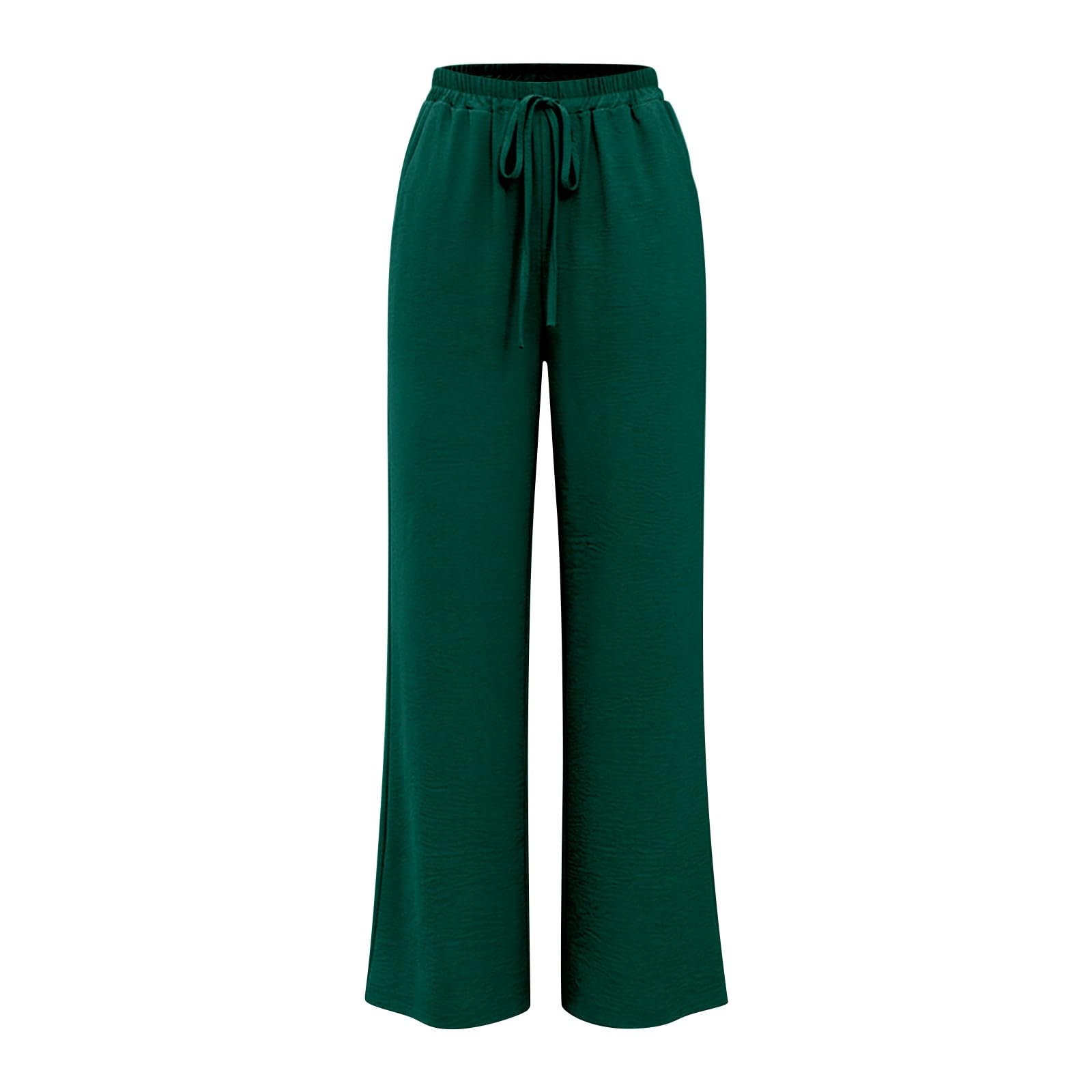 Linen Pants for Women - Wide Leg Elastic High Waist Casual Cotton Linen Pants Drawstring Plus Size Loose Trouser