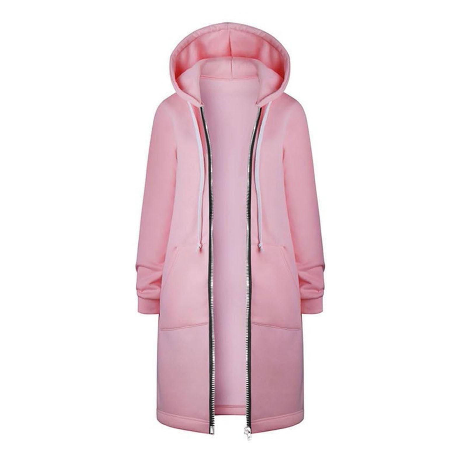 Long Hoodie for Women 2024 Casual Zip Up Drawstring Fleece Sweatshirt Oversized Jackets Coat Lightweight Fall Clothes