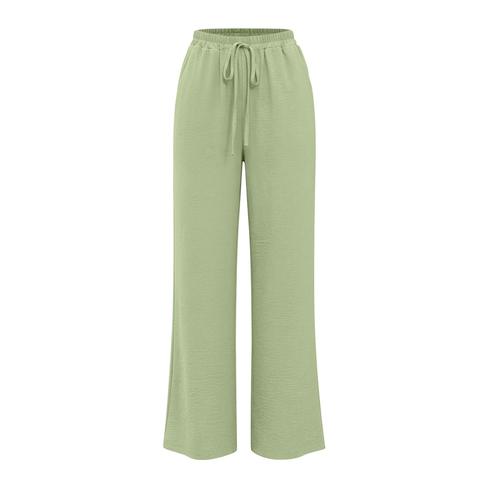 Linen Pants for Women - Wide Leg Elastic High Waist Casual Cotton Linen Pants Drawstring Plus Size Loose Trouser