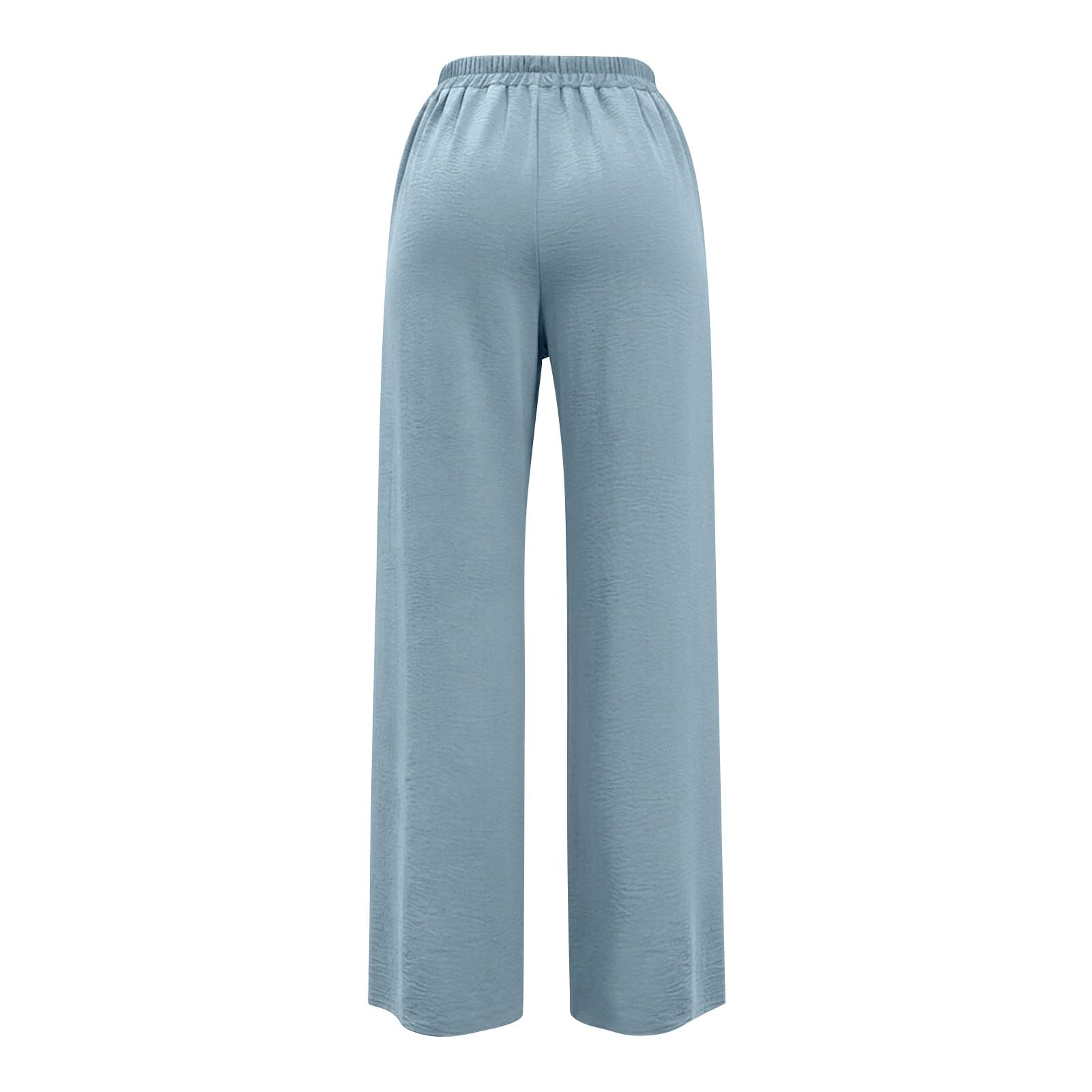 Linen Pants for Women - Wide Leg Elastic High Waist Casual Cotton Linen Pants Drawstring Plus Size Loose Trouser