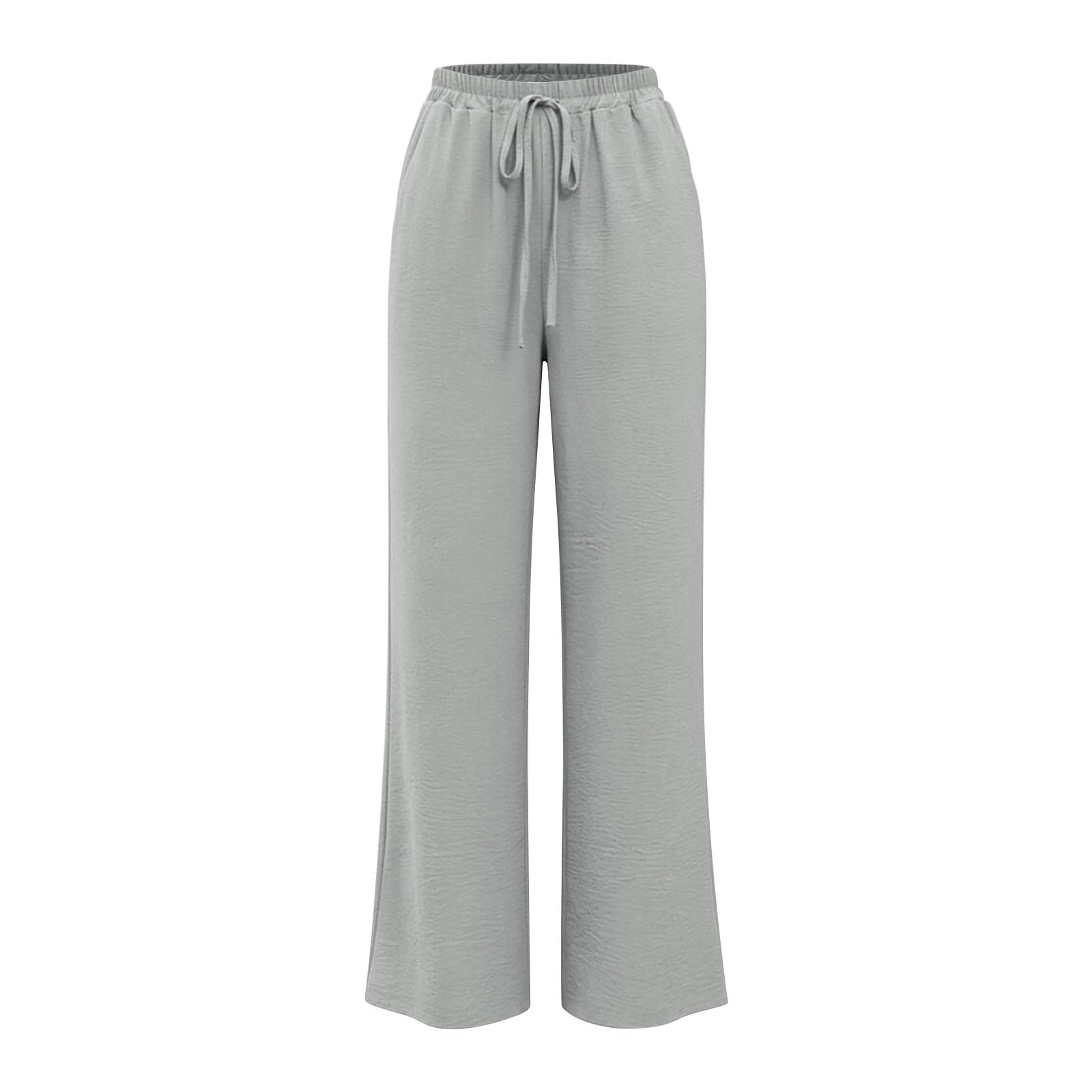 Linen Pants for Women - Wide Leg Elastic High Waist Casual Cotton Linen Pants Drawstring Plus Size Loose Trouser