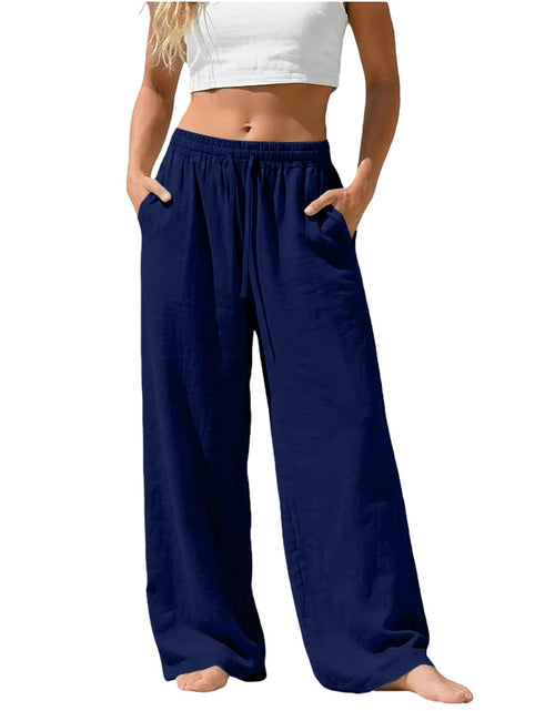 Load image into Gallery viewer, Linen Pants for Women - Wide Leg Elastic High Waist Casual Cotton Linen Pants Drawstring Plus Size Loose Trouser
