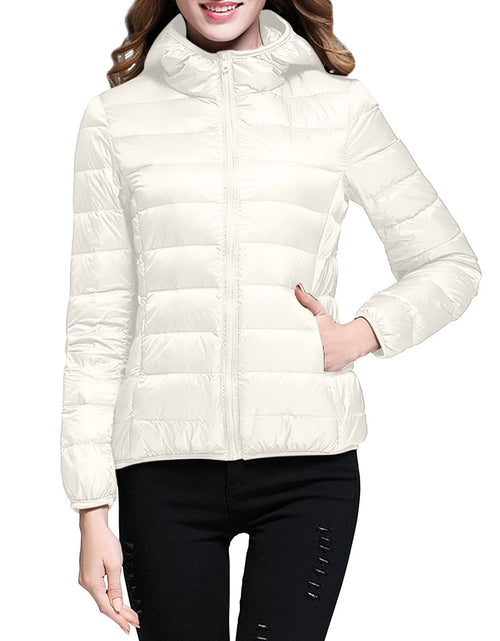 Load image into Gallery viewer, Lightweight Jacket for Women Short Button Down Hooded Jackets Trendy Slim Fit Bubble Coat Winter Warm Puffer Outwear

