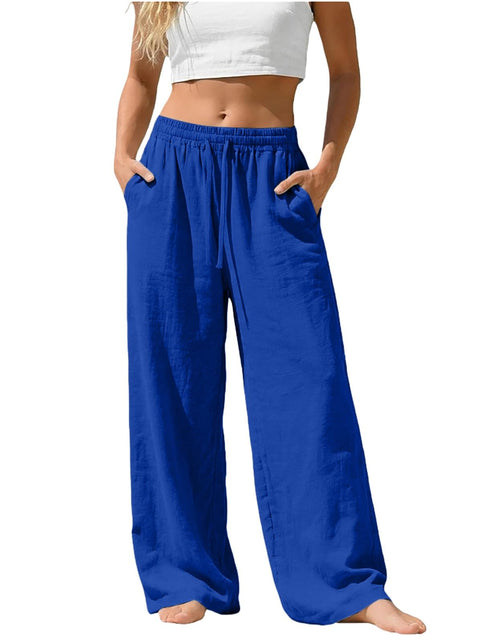 Load image into Gallery viewer, Linen Pants for Women - Wide Leg Elastic High Waist Casual Cotton Linen Pants Drawstring Plus Size Loose Trouser
