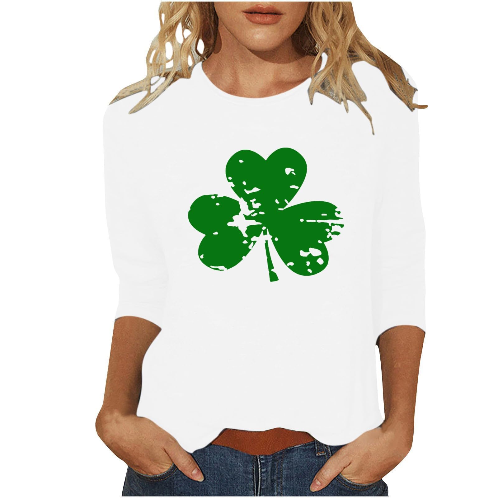 St Patricks Day Shirt Women 2025 Casual Plus Size 3/4 Sleeve Irish Clover Shirts Funny Saint Patrick's Tunic Tops