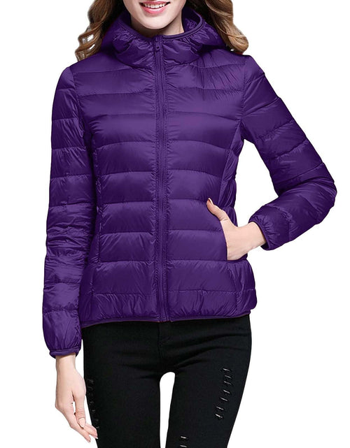 Load image into Gallery viewer, Lightweight Jacket for Women Short Button Down Hooded Jackets Trendy Slim Fit Bubble Coat Winter Warm Puffer Outwear
