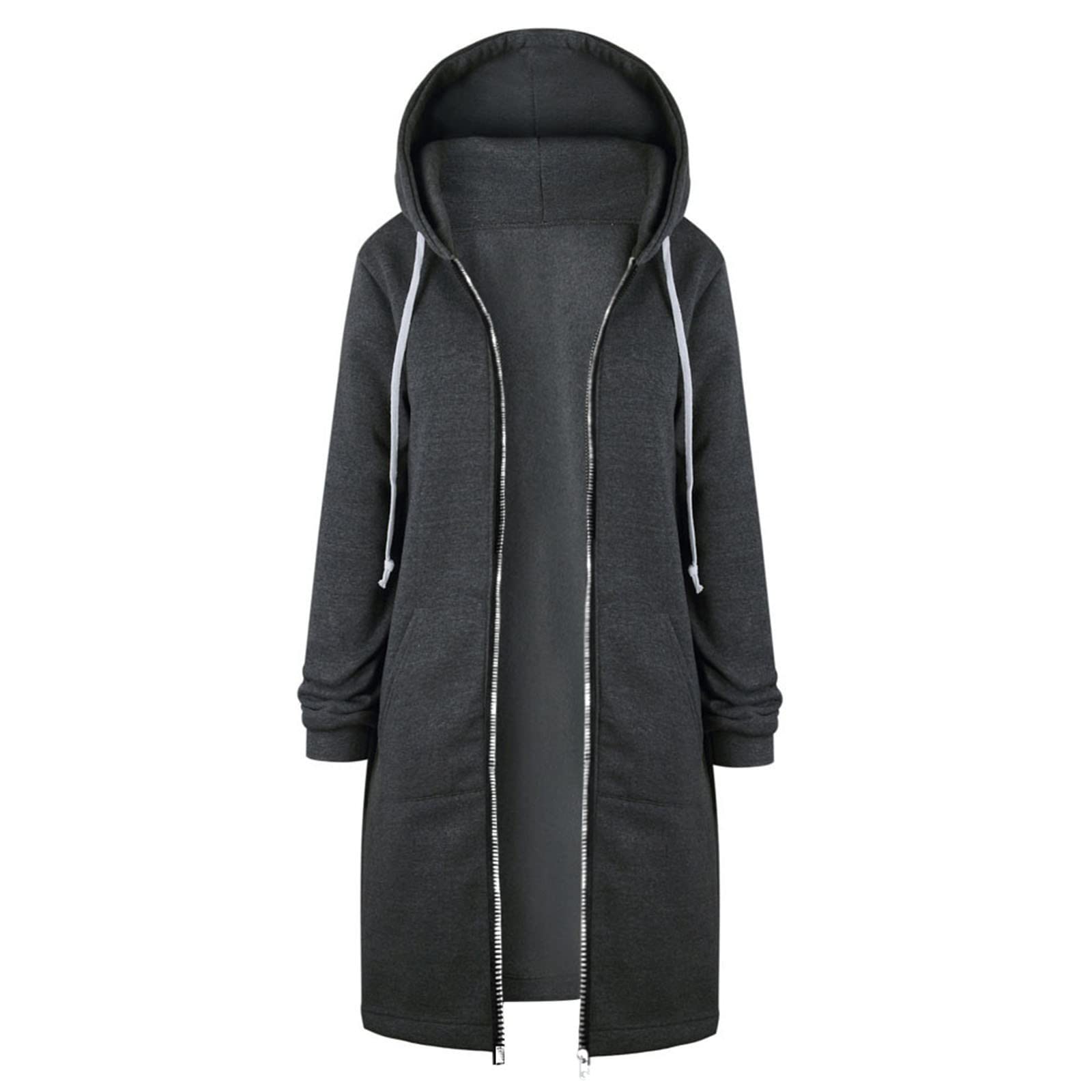 Long Hoodie for Women 2024 Casual Zip Up Drawstring Fleece Sweatshirt Oversized Jackets Coat Lightweight Fall Clothes
