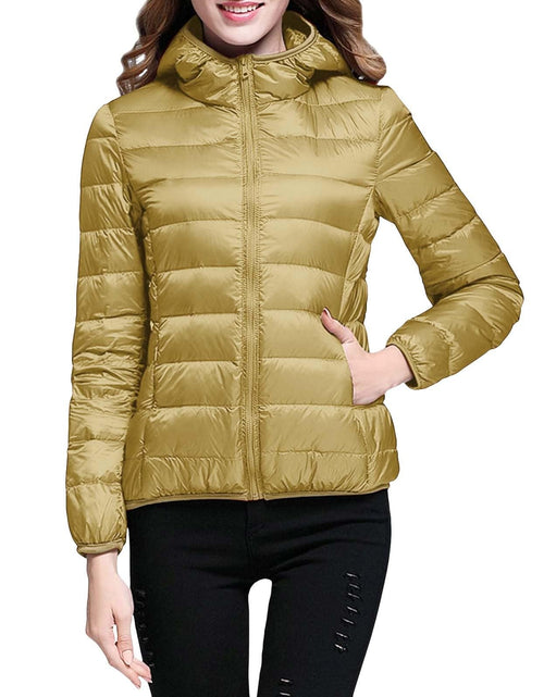 Load image into Gallery viewer, Lightweight Jacket for Women Short Button Down Hooded Jackets Trendy Slim Fit Bubble Coat Winter Warm Puffer Outwear
