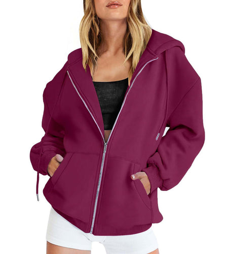 Full Zip Up Hoodie for Women Trendy 2024 Oversized Fleece Lightweight Sweatshirt Jacket Fall Preppy Teen Girls Outfit