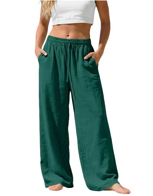 Load image into Gallery viewer, Linen Pants for Women - Wide Leg Elastic High Waist Casual Cotton Linen Pants Drawstring Plus Size Loose Trouser
