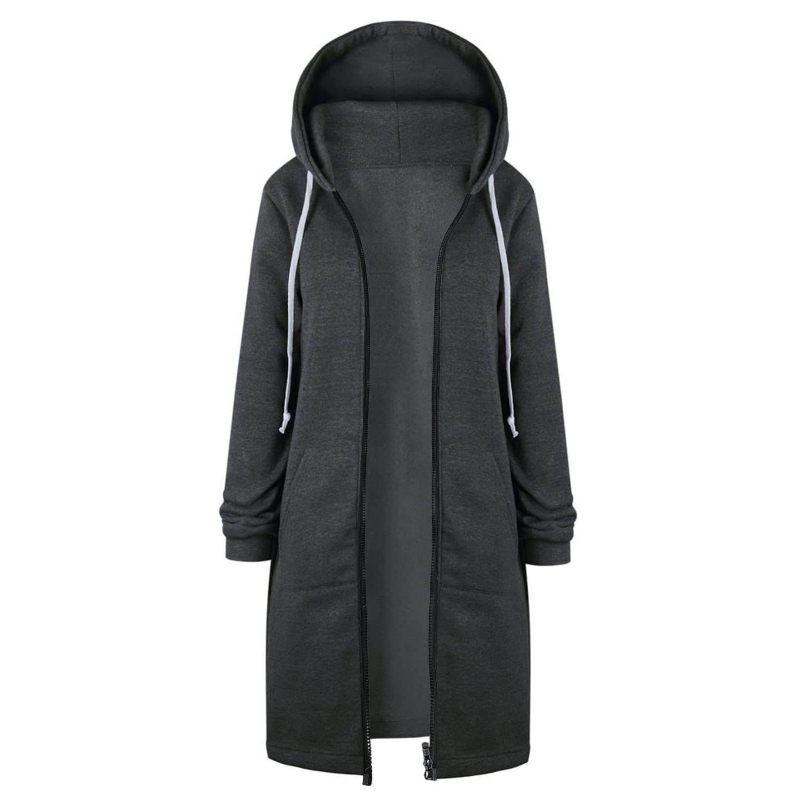Long Hoodie for Women 2024 Casual Zip Up Drawstring Fleece Sweatshirt Oversized Jackets Coat Lightweight Fall Clothes