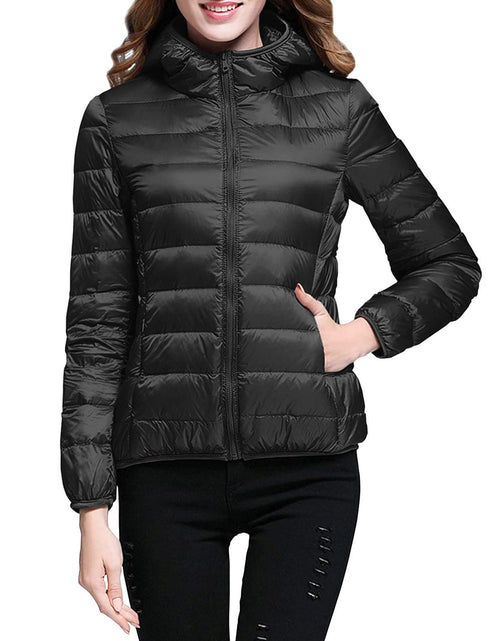 Load image into Gallery viewer, Lightweight Jacket for Women Short Button Down Hooded Jackets Trendy Slim Fit Bubble Coat Winter Warm Puffer Outwear

