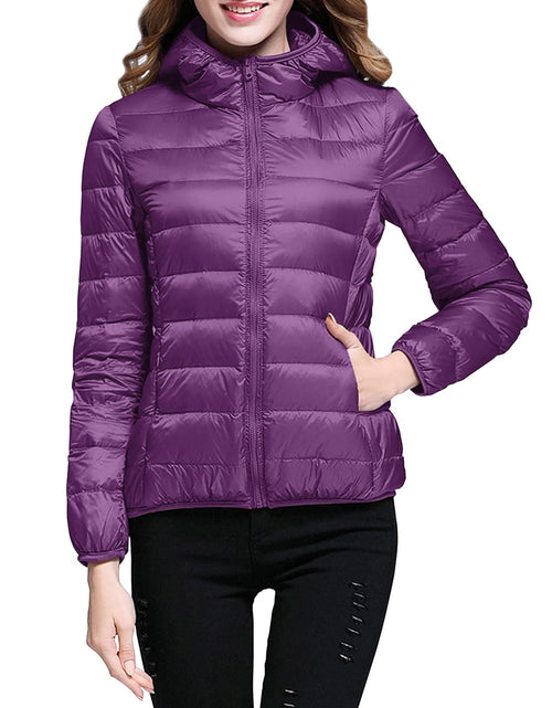 Load image into Gallery viewer, Lightweight Jacket for Women Short Button Down Hooded Jackets Trendy Slim Fit Bubble Coat Winter Warm Puffer Outwear
