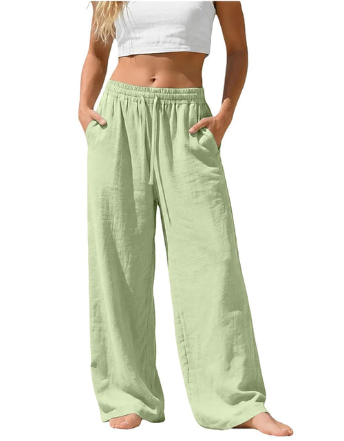 Load image into Gallery viewer, Linen Pants for Women - Wide Leg Elastic High Waist Casual Cotton Linen Pants Drawstring Plus Size Loose Trouser

