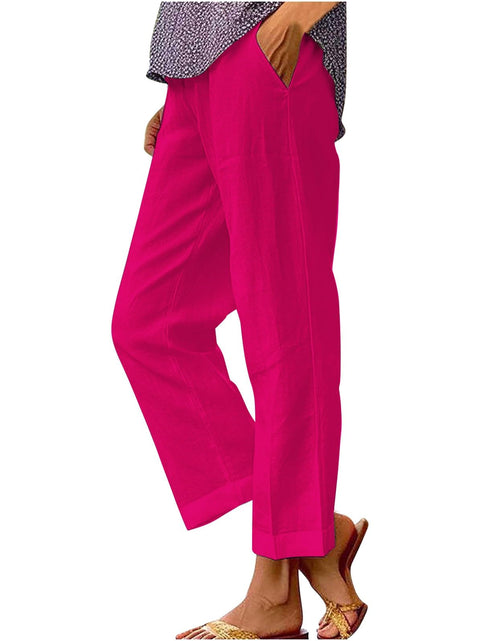 Load image into Gallery viewer, Cotton Linen Pants for Women - Elastic High Waist Straight Leg Cropped Pants Boho Plus Size Wide Leg Casual Trouser
