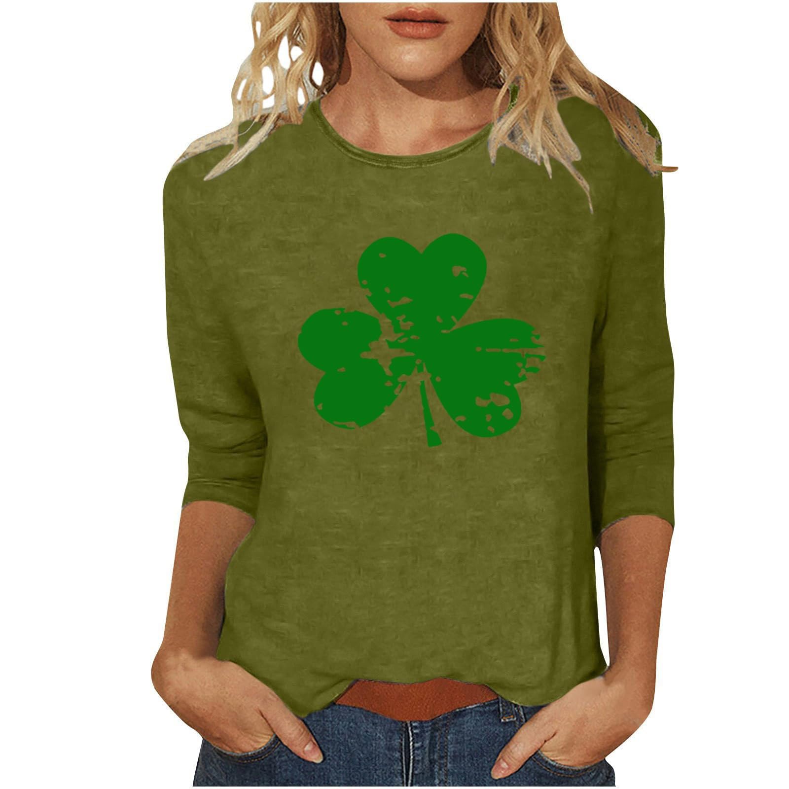 St Patricks Day Shirt Women 2025 Casual Plus Size 3/4 Sleeve Irish Clover Shirts Funny Saint Patrick's Tunic Tops