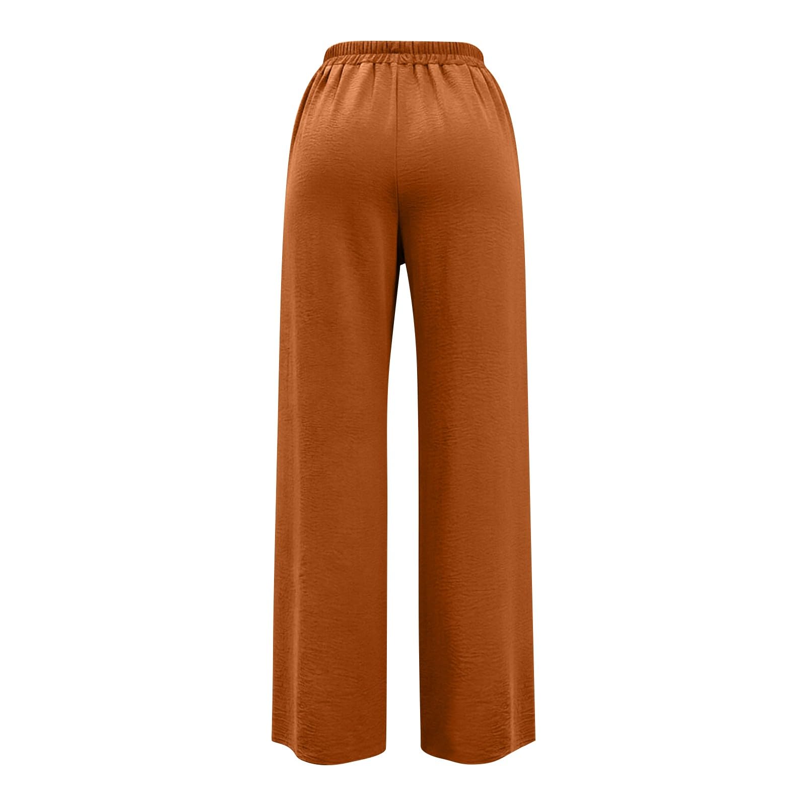 Linen Pants for Women - Wide Leg Elastic High Waist Casual Cotton Linen Pants Drawstring Plus Size Loose Trouser