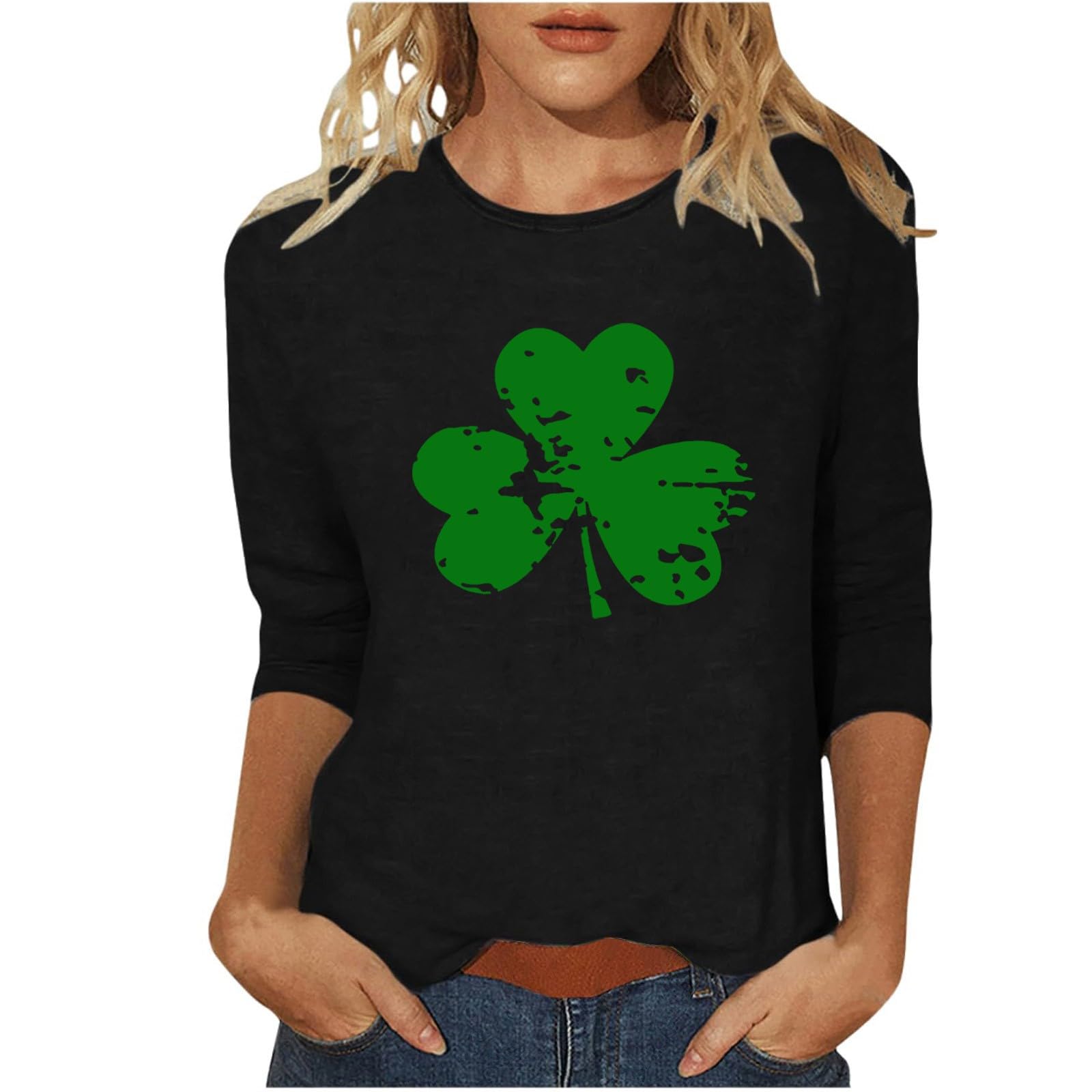 St Patricks Day Shirt Women 2025 Casual Plus Size 3/4 Sleeve Irish Clover Shirts Funny Saint Patrick's Tunic Tops