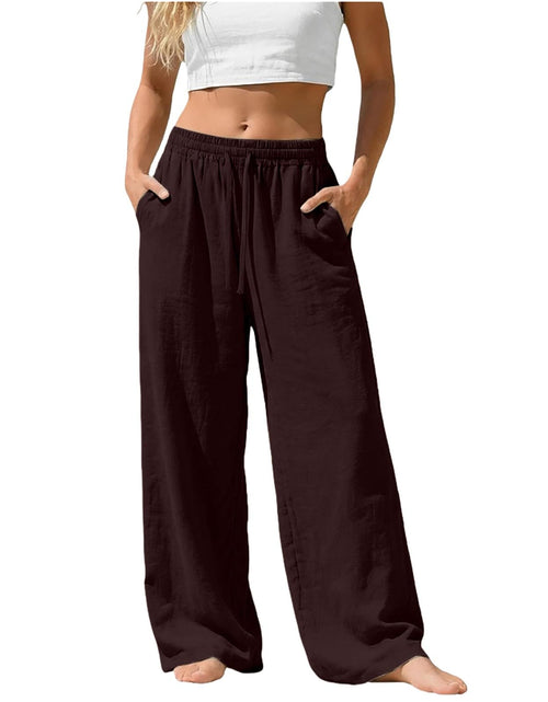 Load image into Gallery viewer, Linen Pants for Women - Wide Leg Elastic High Waist Casual Cotton Linen Pants Drawstring Plus Size Loose Trouser
