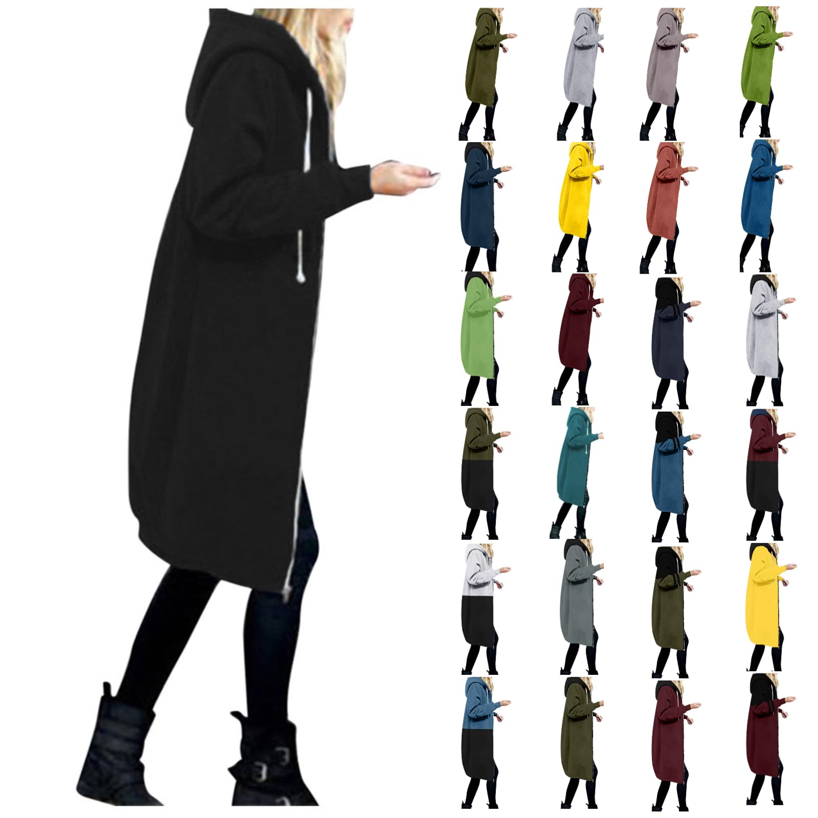 Long Hoodie for Women 2024 Casual Zip Up Drawstring Fleece Sweatshirt Oversized Jackets Coat Lightweight Fall Clothes