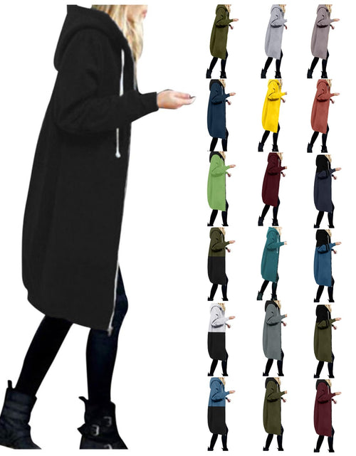 Load image into Gallery viewer, Long Hoodie for Women 2024 Casual Zip Up Drawstring Fleece Sweatshirt Oversized Jackets Coat Lightweight Fall Clothes
