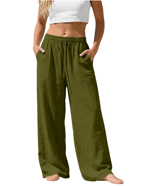 Load image into Gallery viewer, Linen Pants for Women - Wide Leg Elastic High Waist Casual Cotton Linen Pants Drawstring Plus Size Loose Trouser

