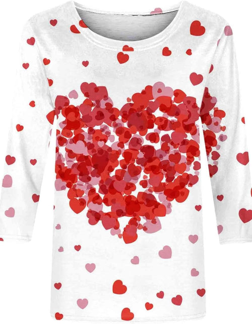 Load image into Gallery viewer, Valentines Day Shirts Women for 2025 Trendy Crew Neck 3/4 Sleeve Summer Heart Print Loose Fit Tunics Plus Size Tees Graphic Blouses Boho Tops Teacher Going Out Classy Outfits Y2K Fashion Flowy Log in
